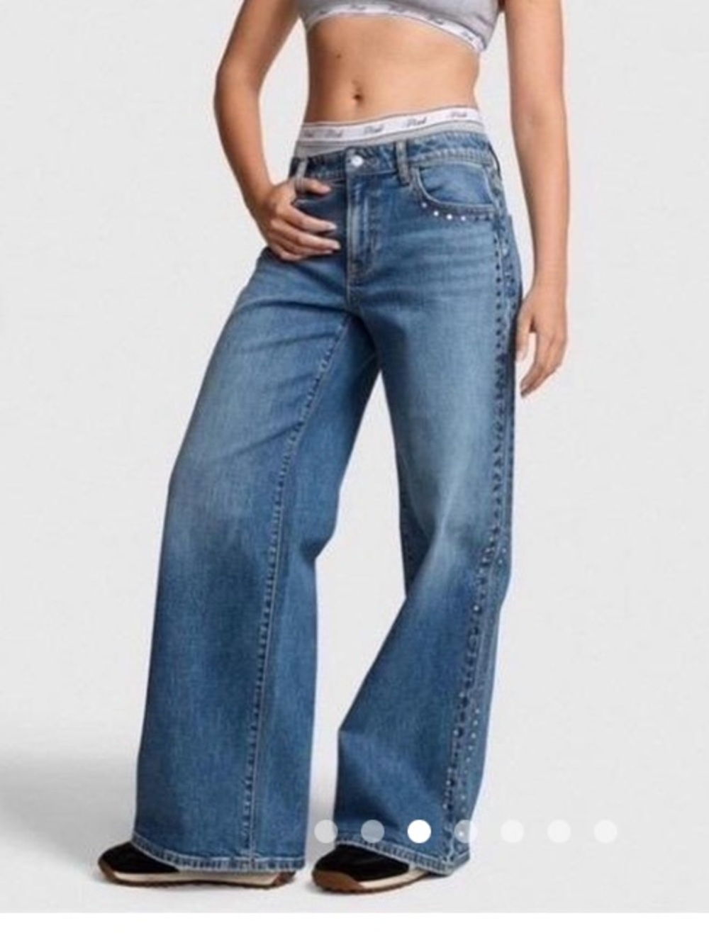 PINK Victoria’s Secret Studded Wide Leg Jeans Size 12